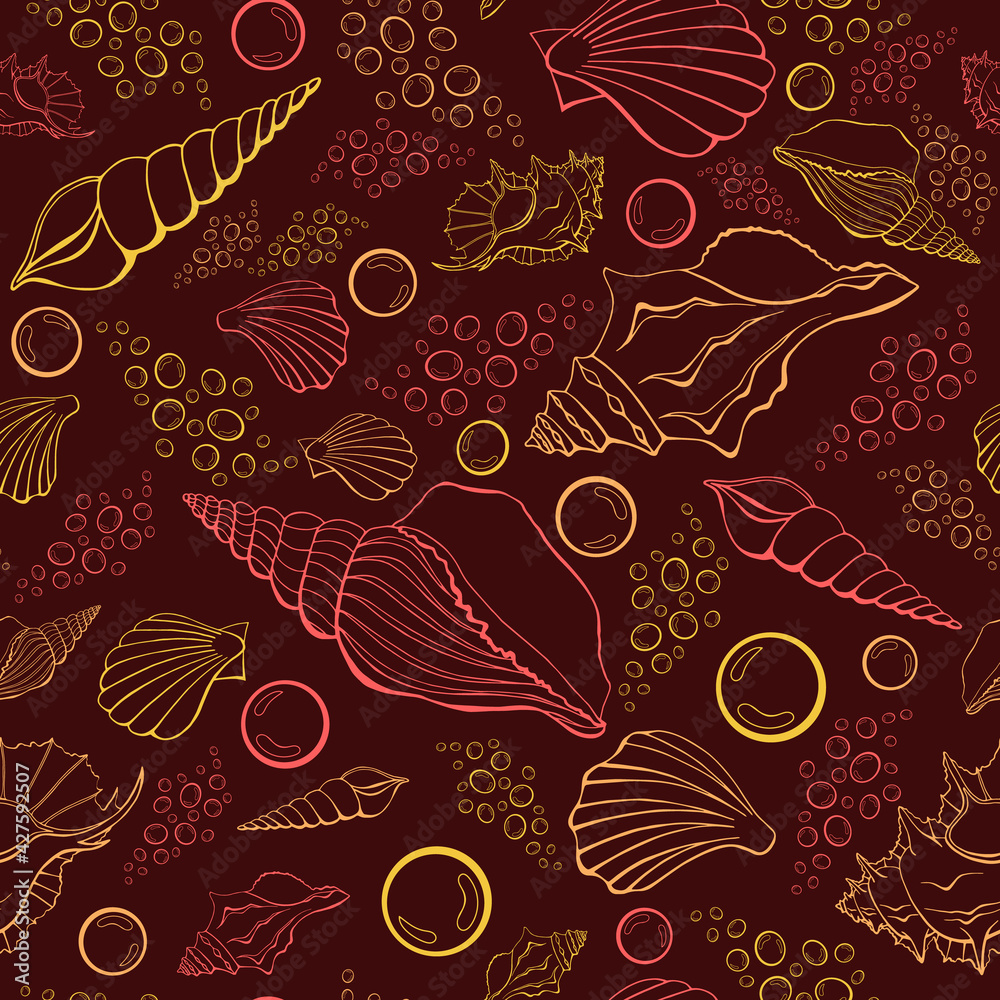 Modern flat outline sea shells, bubbles seamless pattern for fabric, textile, apparel, interior, stationery, wrapping paper, scrapbooking. Trendy marine endless texture. Exotic ocean shells contours. Modern flat outline sea shells, bubbles seamless pattern for fabric, textile, apparel, interior, stationery, wrapping paper, scrapbooking. Trendy marine endless texture. Exotic ocean shells contours.