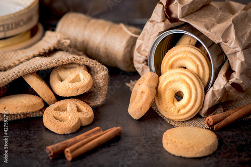 Shortbread cookies of different shapes in a rustic style
