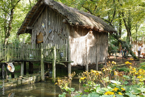 Self-built wooden hut in the forest