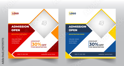 social media school admission post design,Back to school admission social media post,ad for facebook instagram,twitter or square flyer poster,admission open poster