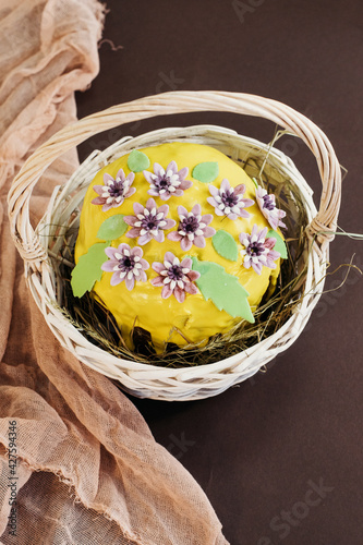 Orthodox Easter.  Festive cakes with white glaze. Preparations for Easter. Easter concept.