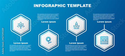 Set line Chestnut leaf, Sunflower, Church building and Ukrainian ethnic pattern. Business infographic template. Vector