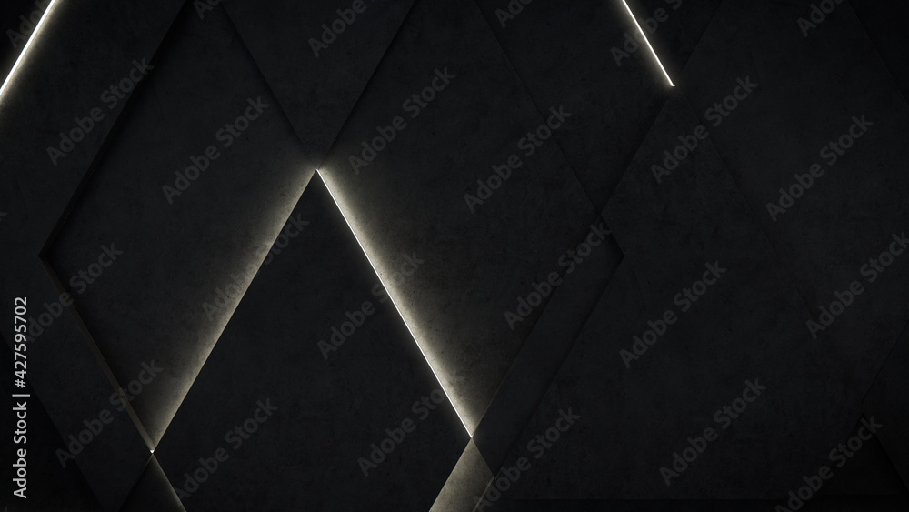 © RocknRoller Studios - Dark, Concrete wall background, with integrated White light strips. Geometric Tech Wallpaper with Illuminated, Futuristic, 3D Blocks. 3D render © RocknRoller Studios - Dark, Concrete wall background, with integrated White light strips. Geometric Tech Wallpaper with Illuminated, Futuristic, 3D Blocks. 3D render