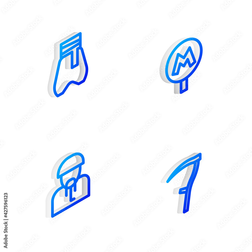 Set Isometric line Metro or Underground, Cossack pants, Ukrainian cossack and Scythe icon. Vector Set Isometric line Metro or Underground, Cossack pants, Ukrainian cossack and Scythe icon. Vector