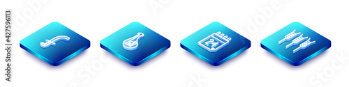 Set Isometric line Medieval sword, Bandura, Independence day of Ukraine and Wheat icon. Vector