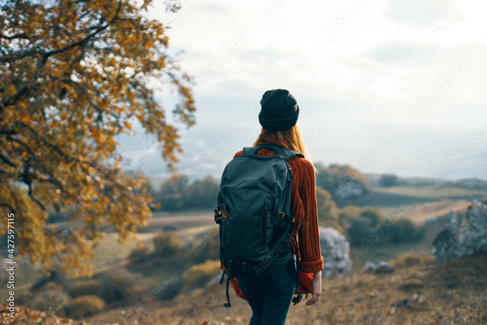 woman hiker travel mountains freedom landscape Fresh air