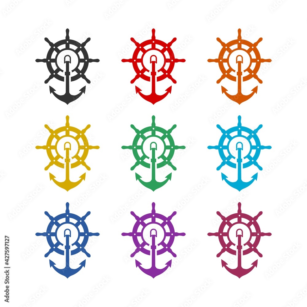 Fototapeta premium Steering ship wheel icon isolated on white background