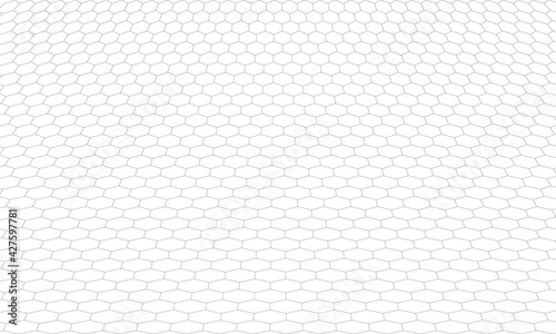 Hexagon perspective grid. Abstract hexagonal background.