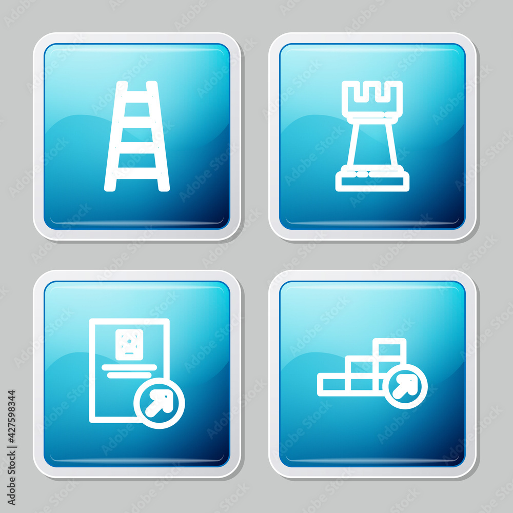 Set line Stair with finish flag, Chess, Job promotion and Financial growth icon. Vector Set line Stair with finish flag, Chess, Job promotion and Financial growth icon. Vector
