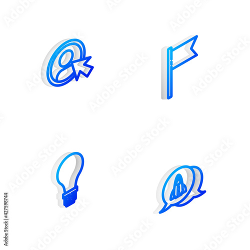 Set Isometric line Location marker  Create account screen  Light bulb with concept of idea and Startup project icon. Vector