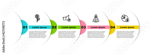 Set line Dollar plant, Financial growth, Startup project concept and Pie chart and dollar. Business infographic template. Vector