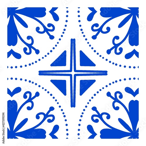 Azulejos Portuguese tile floor pattern, Lisbon seamless indigo blue tiles, vintage geometric ceramic, Spanish vector background. Moroccan geometrical interior patchwork. Azulejo moroccan wallpaper