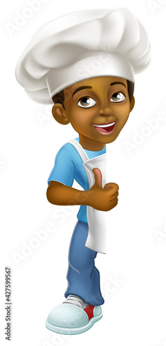 Black Boy Cartoon Child Chef Kid Sign Thumbs Up