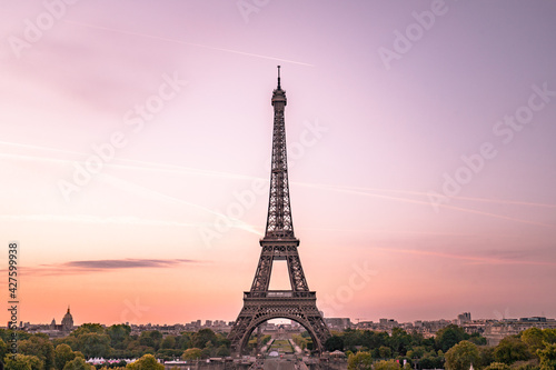 Sunset view to Eiffel tower in Paris  France. 