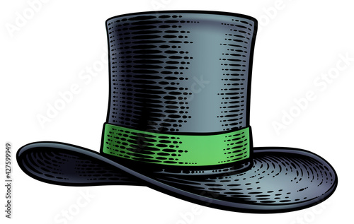 Magic Top Hat Woodcut Vinta...