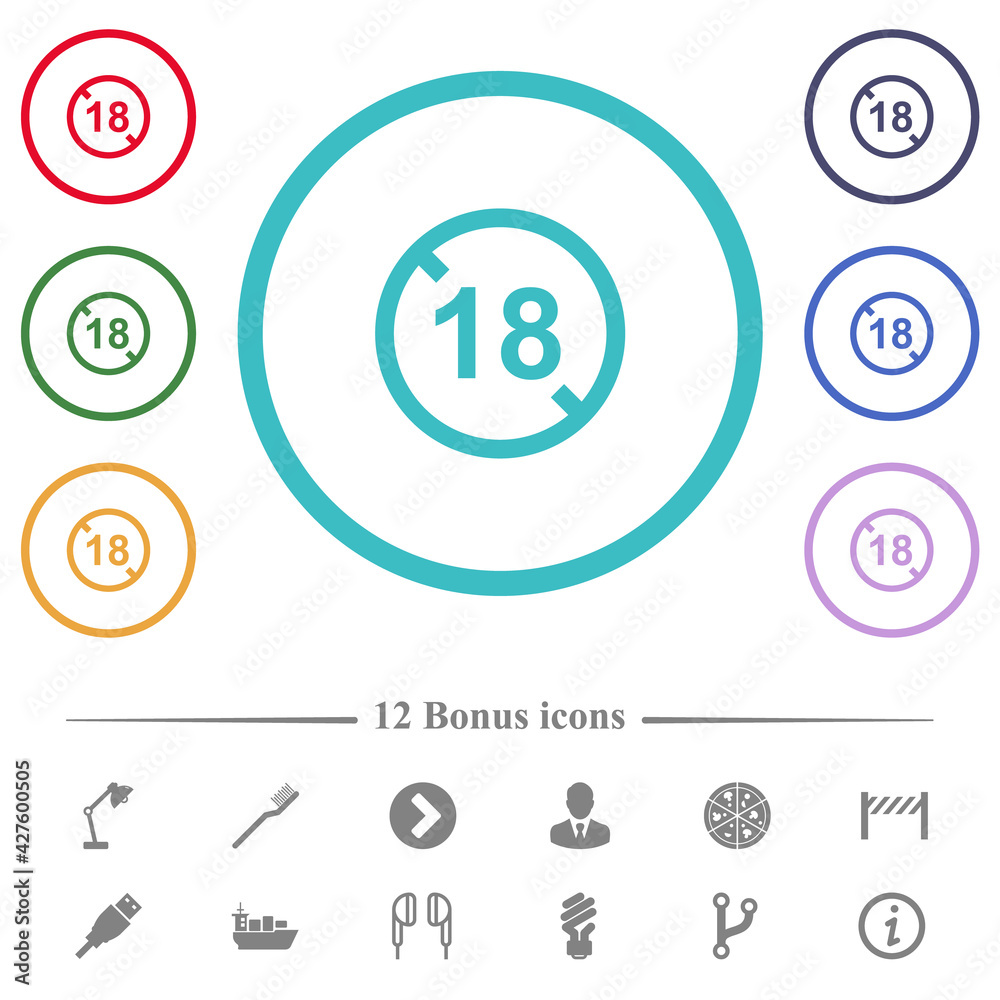 Not allowed under 18 flat color icons in circle shape outlines
