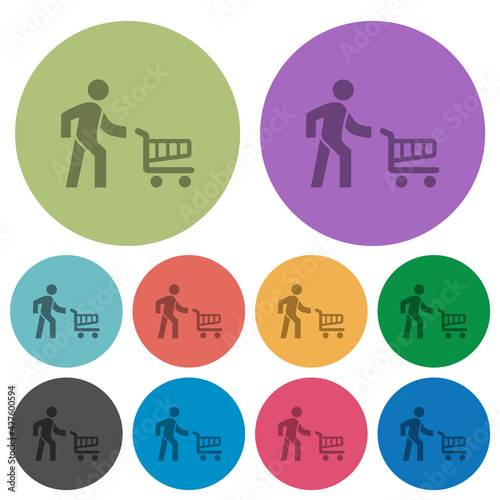 Shopping person with cart color darker flat icons