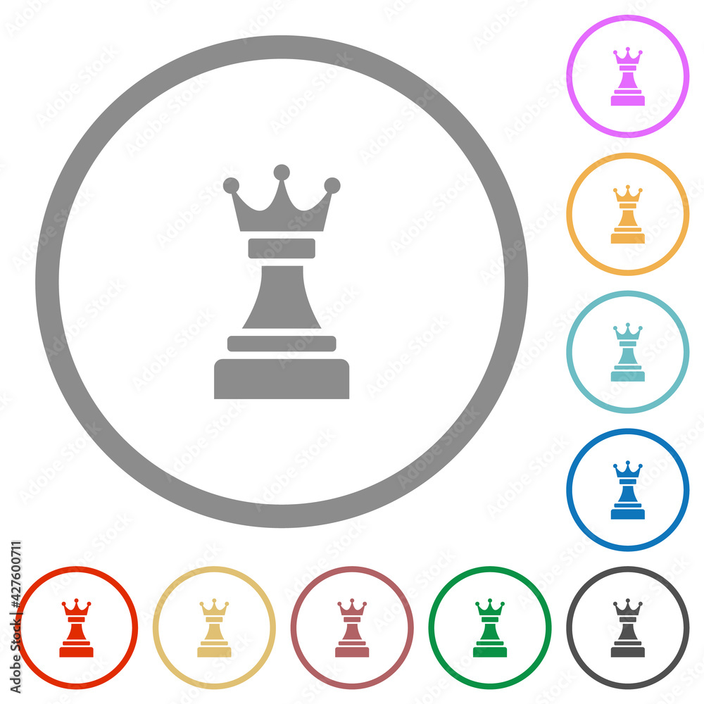 Black chess queen flat icons with outlines Black chess queen flat icons with outlines