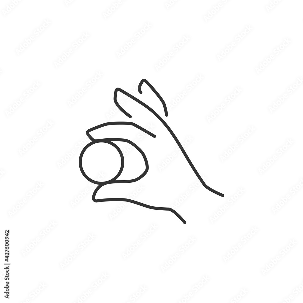 Hand Holding a Coin Related Vector Line Icon. Sign Isolated on the White Background. Editable Stroke EPS file. Vector illustration. Hand Holding a Coin Related Vector Line Icon. Sign Isolated on the White Background. Editable Stroke EPS file. Vector illustration.