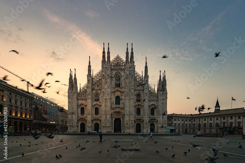Duomo di Milano (Milan Cathedral) in Milan, Italy. Milan Cathedral is the largest church in Italy and the third-largest in the world. It is the famous tourist attraction of Milan, Italy.