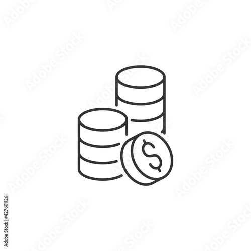 Coins Stack with Dollar Related Vector Line Icon. Sign Isolated on the White Background. Editable Stroke EPS file. Vector illustration.