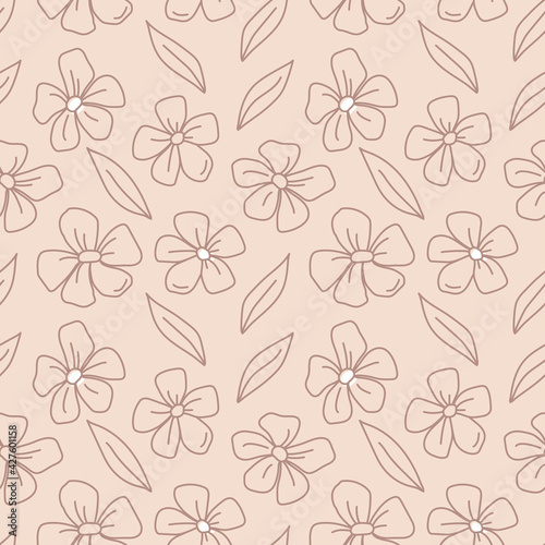 Floral line art seamless pattern. Vector illustration.