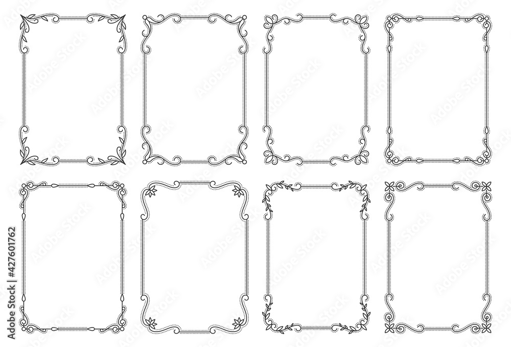 Vintage frame set. Retro rectangle black line border. Abstract design ...