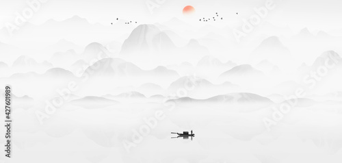 Landscape background illustration of new Chinese ink painting © 心灵艺坊