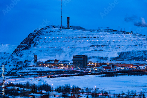 Картината върху платно Kiruna, Sweden A view of the LKAB iron ore mine at night.