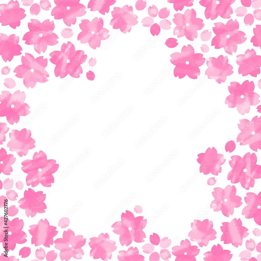 ピンクの水彩ペイント風桜の花形フレーム