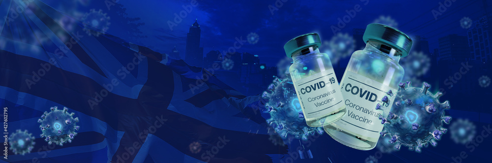 Vaccine Anti new coronavirus on flag British Vaccine Anti new coronavirus on flag British