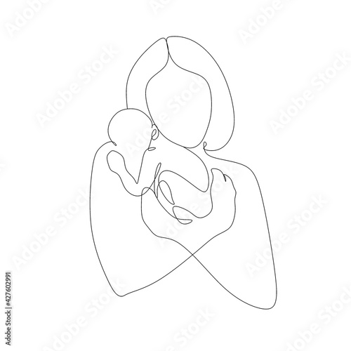 Pregnant woman one line drawing on white isolated background. Vector illustration
