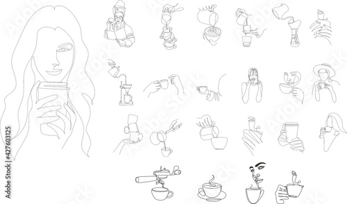 Continuous line drawing of cup of coffee. Vector illustration