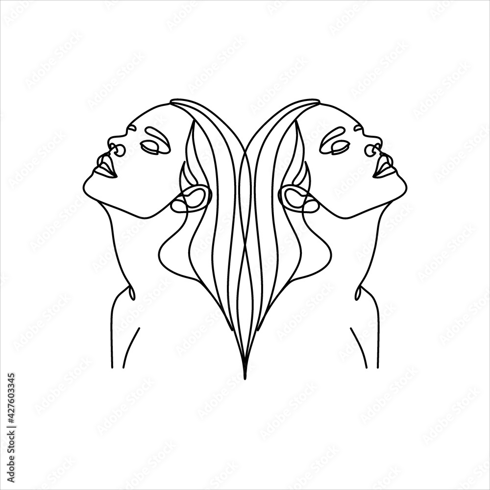 Vecteur Stock Gemini horoscope sign, zodiac symbol, two girls face