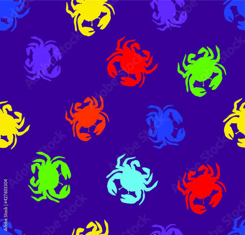 Abstract Hand Drawing Colorful Crabs Repeating Pattern Isolated Background