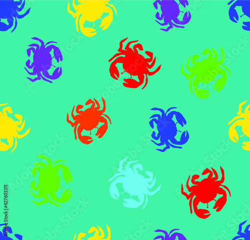 Abstract Hand Drawing Colorful Crabs Repeating Pattern Isolated Background