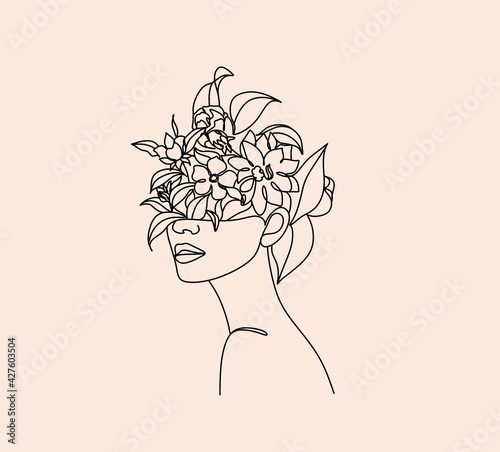 Plant Head Woman Art Print | Woman With Plants on Head Poster | Flower Woman Wall Art | Woman With Flower Head Print | Line Drawing Woman Art Print