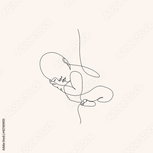 one line drawing illustration of a baby. Cute sleeping baby drawn from the hand a picture of the silhouette. Modern minimalism art. Little kid in the minimalist style. Vector illustration