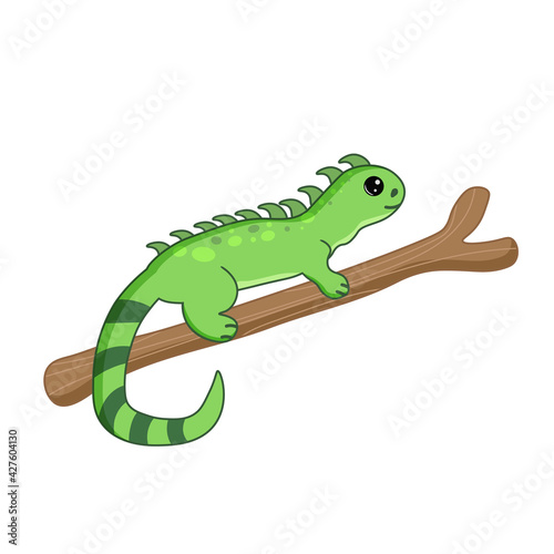 Vector Illustration of a Happy Iguana. Cute Cartoon Iguana Isolated on a White Background.