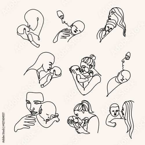 Pregnant woman one line drawing on white isolated background. Vector illustration