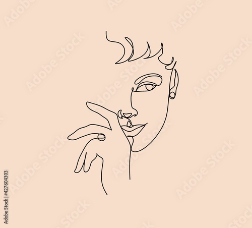 Continuous line, drawing of set faces and hairstyle, fashion concept, woman beauty minimalist, vector illustration for t-shirt, slogan design print graphics style