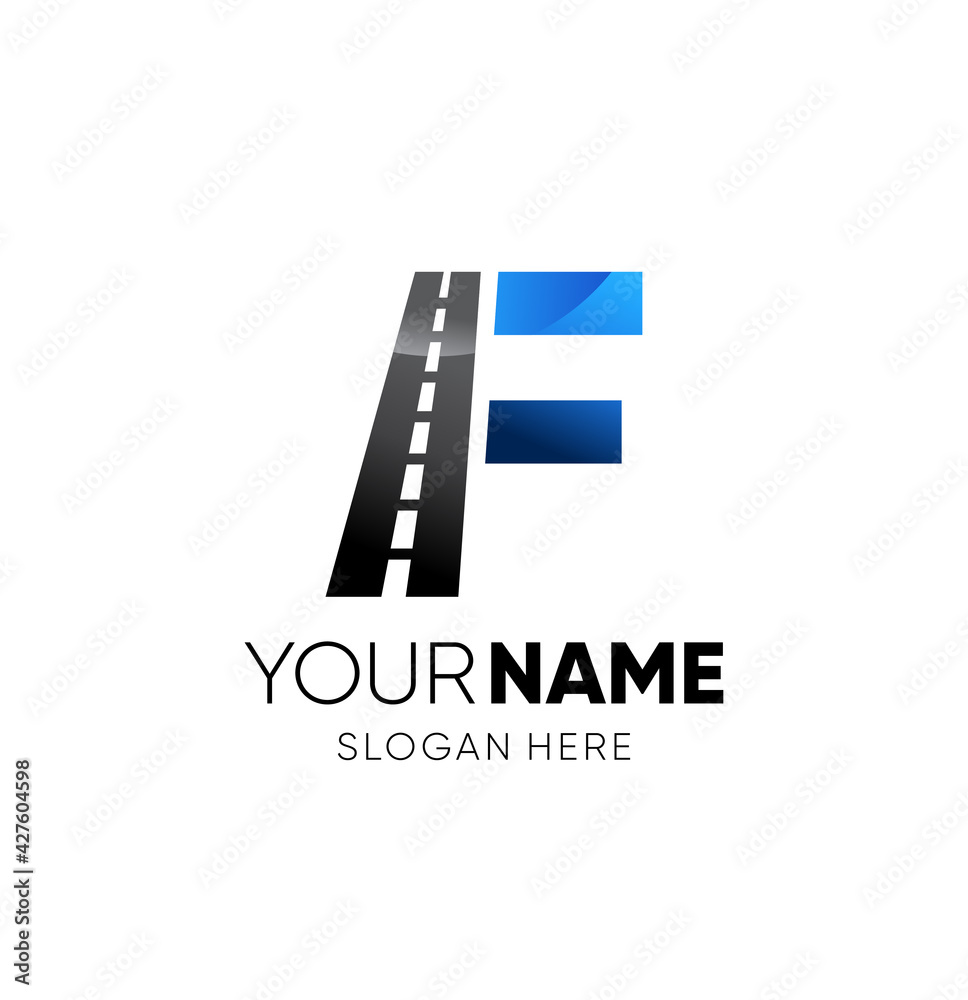 Fototapeta premium Initial F Letter Road Way Logo Design Vector Graphic