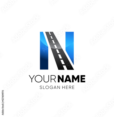 Initial N Letter Road Way Logo Design Vector Graphic