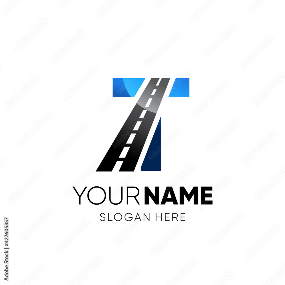 Fototapeta premium Initial T Letter Road Way Logo Design Vector Graphic
