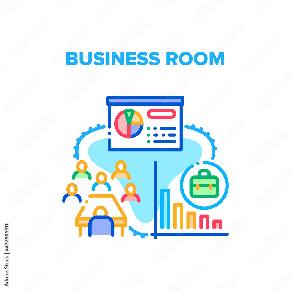 Business Room Vector Icon Concept. Business Room For Meeting With Partners, Briefing Or Company Idea Presentation. Team Brainstorming Or Conference In Boardroom Workplace Color Illustration