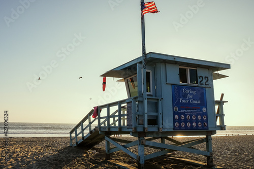 watchtower on santa monica beach los angeles, usa