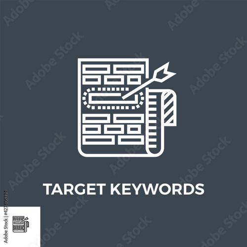 Target Keywords Related Vector Thin Line Icon. Isolated on Black Background. Vector Illustration.