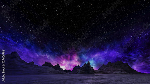 Sci fi virtual reality landscape cyberpunk style 3d render, Fantasy universe and space cloud background