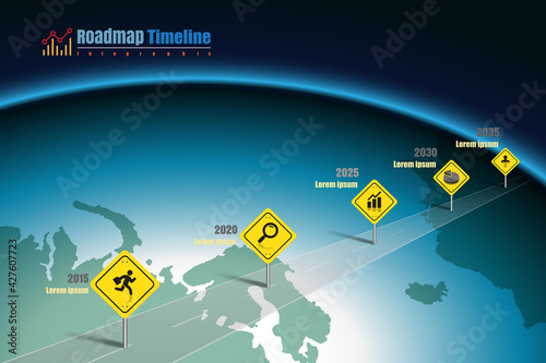 Business roadmap timeline infographic world designed for abstract background template milestone element modern diagram process technology digital marketing data presentation chart Vector illustration