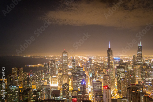 Chicago skyline by night  Michigan  USA
